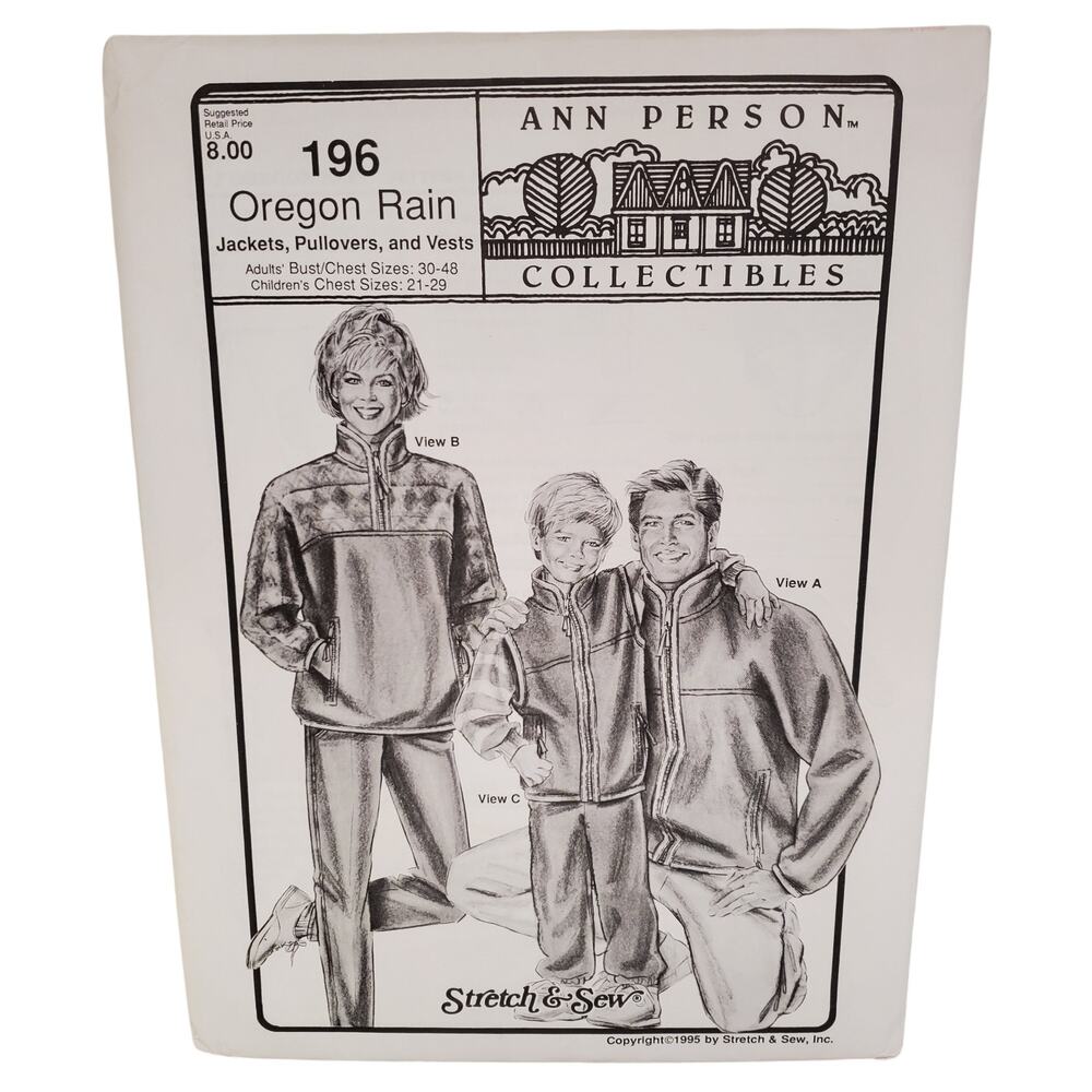 Oregon Rain Jackets Pullovers Vest Ann Person Collectibles Sewing Pattern UNCUT